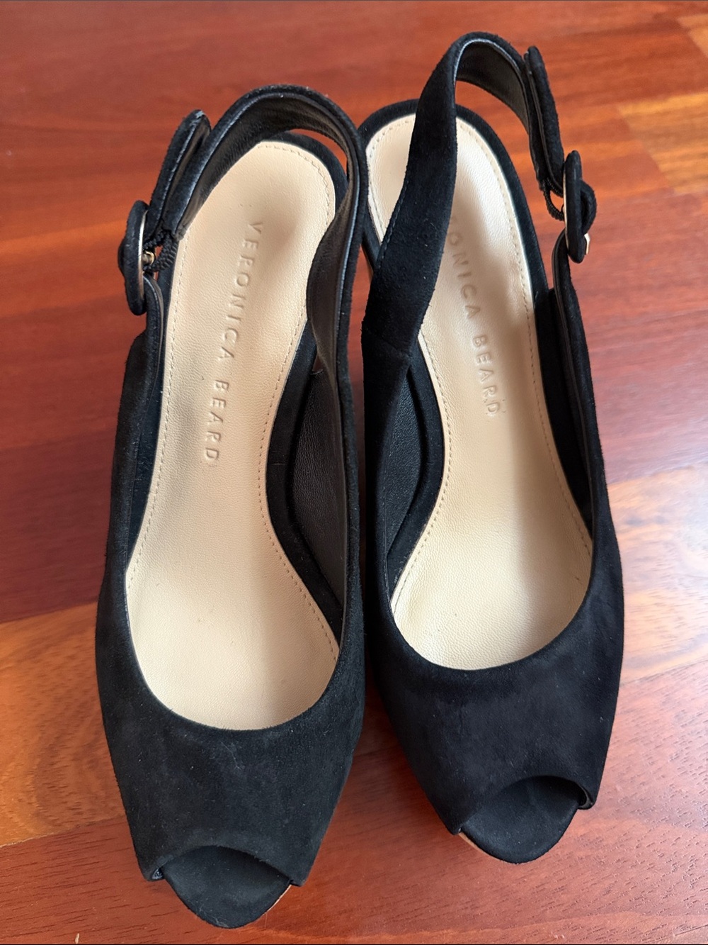 Veronica Beard Black Suede Peep-Toe Slingback Pumps